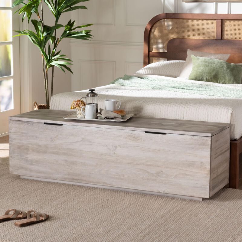 bali & pari Alvaro Wood Storage Trunk with Hinged Lid - Rectangular Blanket Chest and Bedroom Bench with Spacious Interior, Modern Farmhouse Storage Furniture for Entryway, Bedroom, or Living Room image number 1