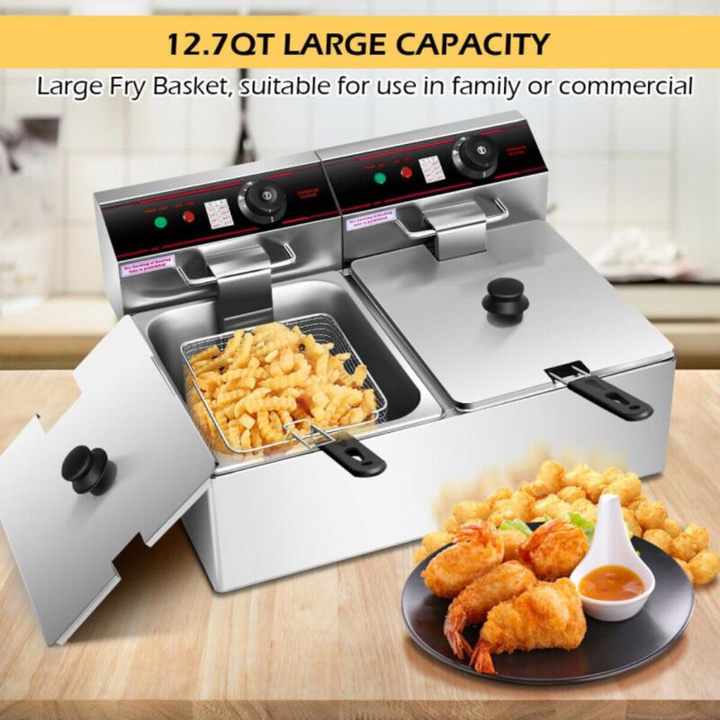 Hivvago 3400W Dual Tank Electric Countertop Deep Fryer