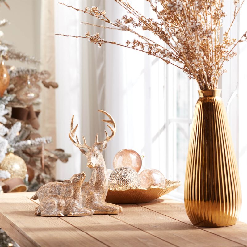 Winter Deer with Fawn Figurines (Set of 2) – Charming Holiday Animal Decor for Festive Display