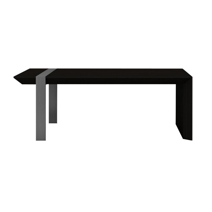 Hexy 48 Inch Coffee Table, Rectangular, Wenge Brown Wood Finish, Chrome