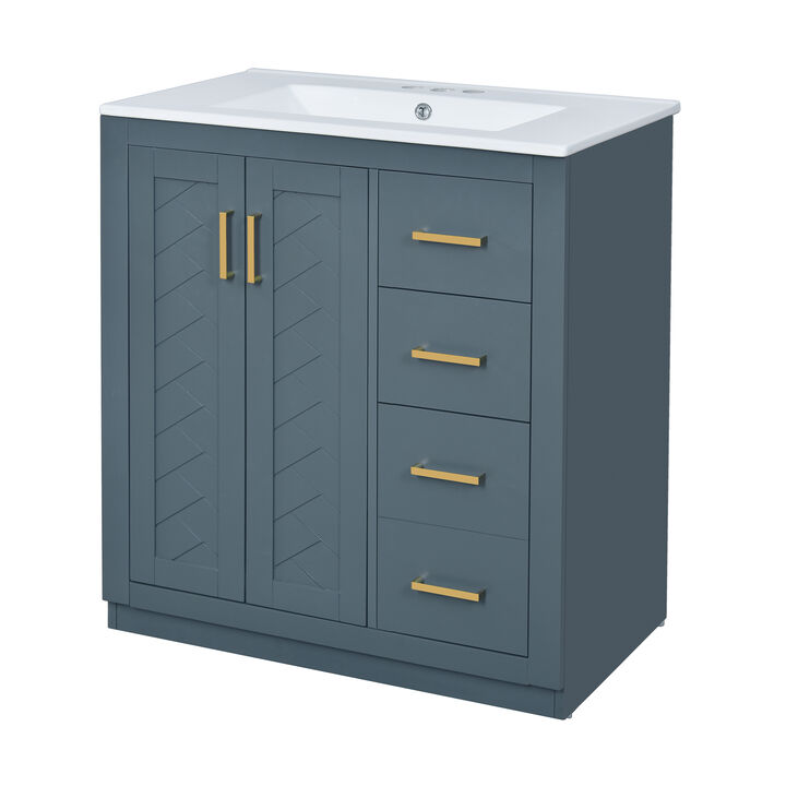 Merax Bathroom Vanity Cabinet with Undermount Ceramic Sink, 3 Drawers, Spacious Cabinet