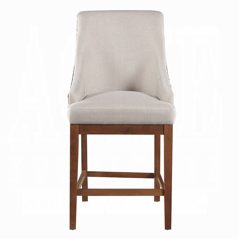 Elsie Counter Height Chair Set of 2, Black Faux Leather, Gray Fabric