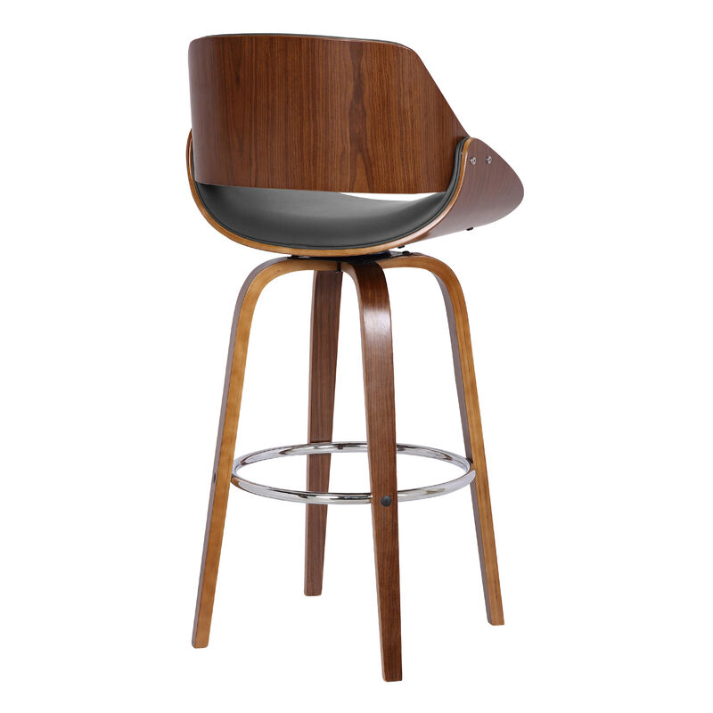 HomeRoots 26" Gray And Brown Faux Leather And Fabric And Iron Low Back Counter Height Swivel Bar Chair image number 3