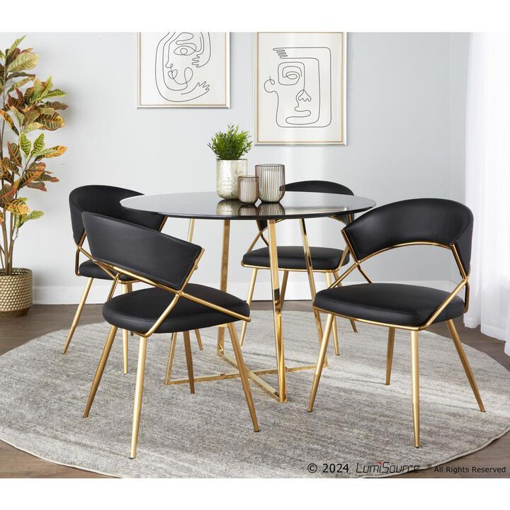 LumiSource Gold Metal, Black PU Jie Dining Chair - Set of 2