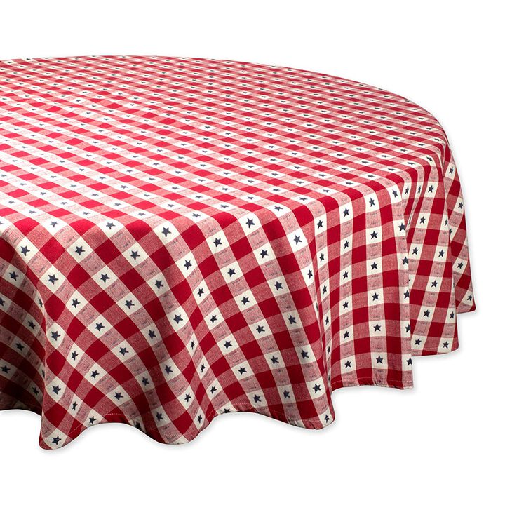 70" Americana Star Checkered Round Outdoor Tablecloth