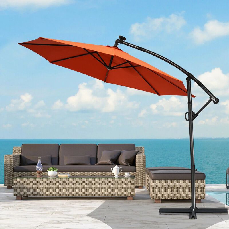 Mondawe 10 Feet 360&deg; Rotation Solar Powered LED Patio Offset Umbrella without Weight Base
