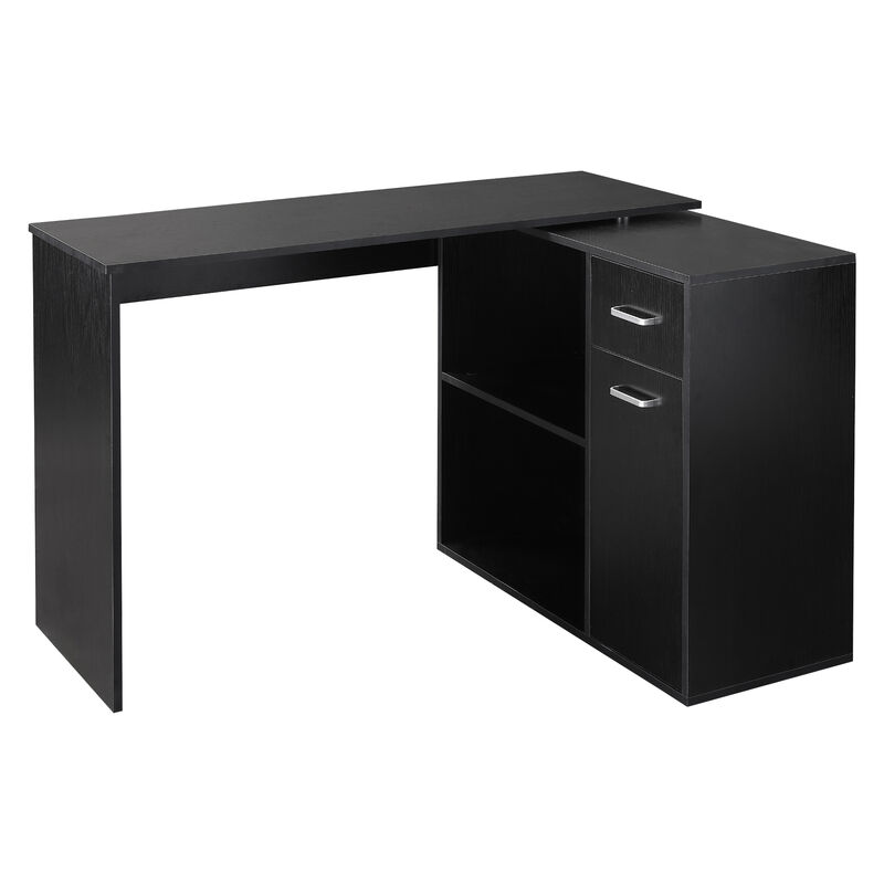 Rotating Home Office L-Shaped Corner Desk w/ Storage Drawer Computer Table Black