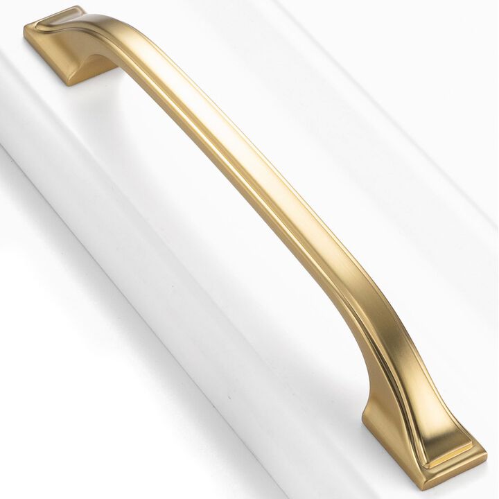 BEROSSA 5 Inch Screw Spacing, Brushed Gold Footed Arch Pulls, Kitchen Cabinet Handles, Pack of 10 | Solid Furniture Hardware for