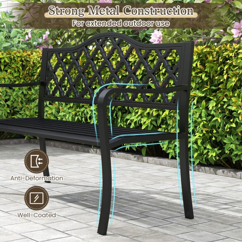 Hivvago 50.5 Inch Patio Bench with Curved Armrests for 2-3 People