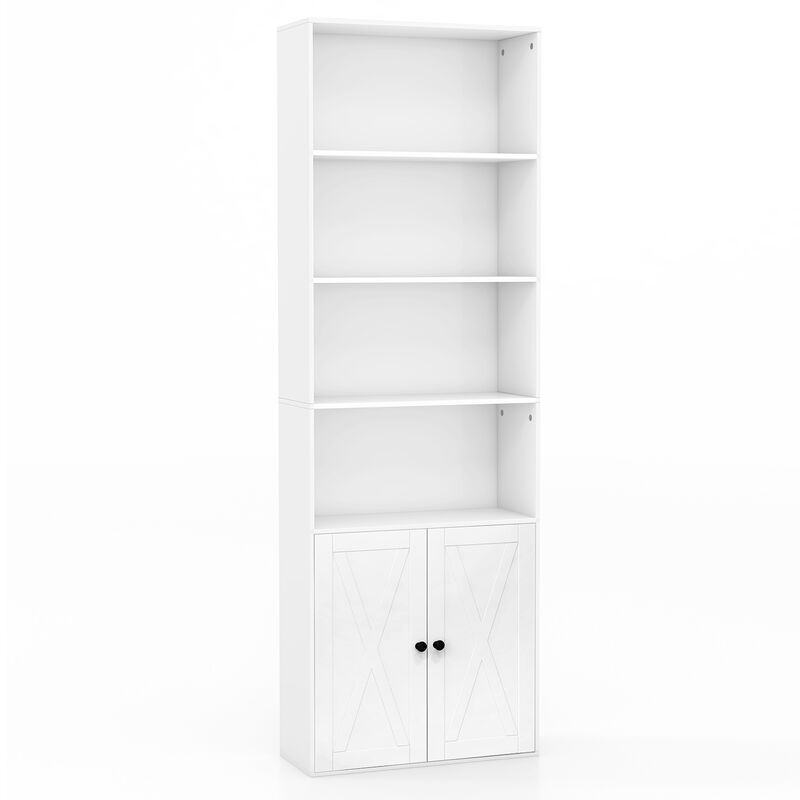Freestanding Bookshelf with 6 Shelves and 2-Door Cabinet