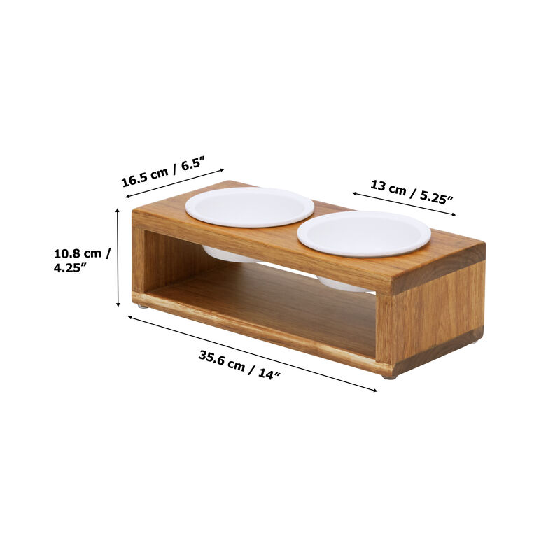 Teamson Pets Billie Elevated Ceramic Double Pet Feeder with Acacia Stand