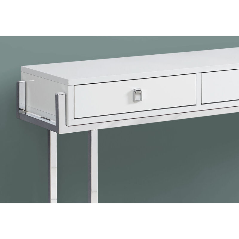Monarch Specialties I 3297 Accent Table, Console, Entryway, Narrow, Sofa, Storage Drawer, Living Room, Bedroom, Metal, Laminate, Glossy White, Chrome, Contemporary, Modern
