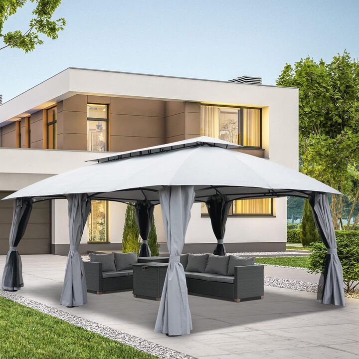 Mondawe 13x20ft Outdoor Gazebo,Powder Coated Steel Frame W/ UV-Resistant Canopy&Dual-Layer Curtains
