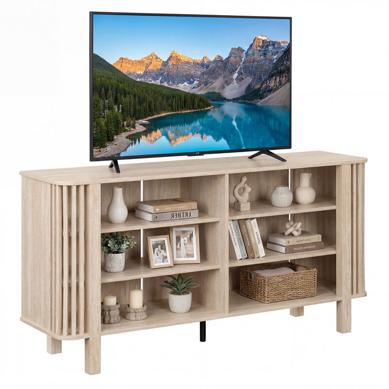 Wood TV Stand with Adjustable Storage Shelves for Home Entertainment image number 3