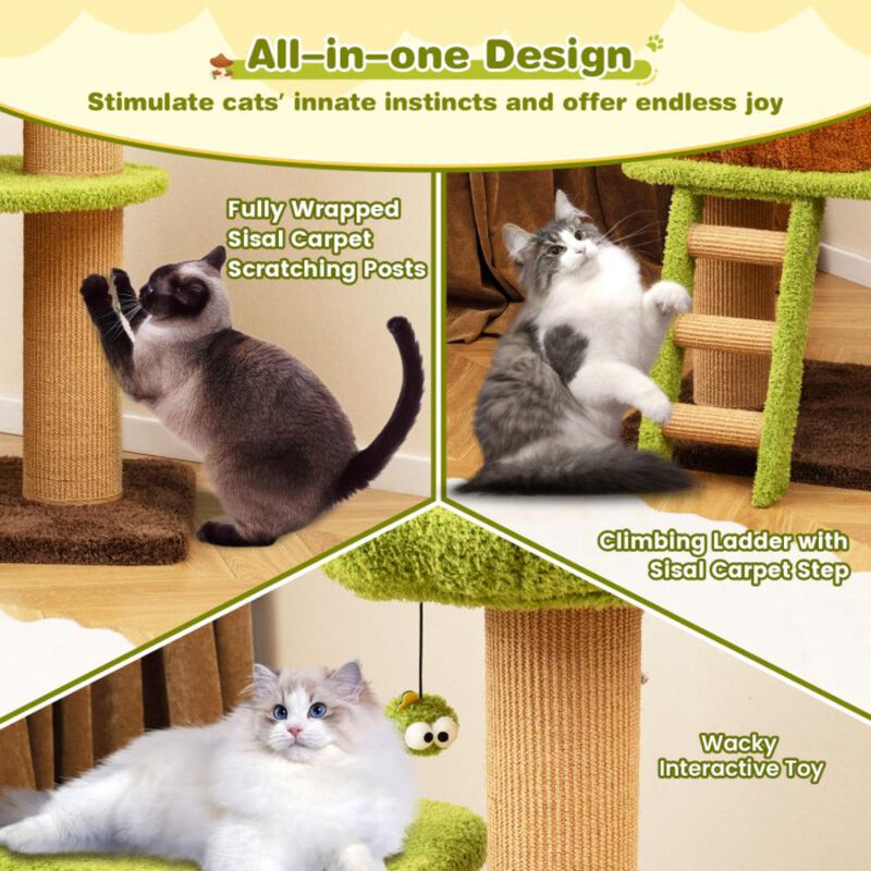 Hivvago Cute Cat Tree for Indoor Cats with Mushroom-shaped Nest Condo and Climbing Ladder
