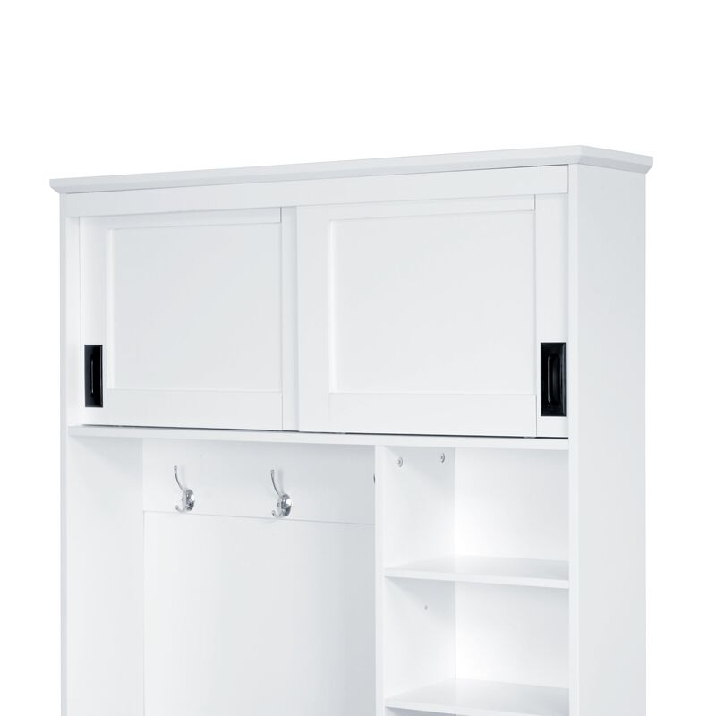 Clihome Modern Entryway Bench with Coat Rack, 3 Shelves and Drawers, 3 Sturdy Hooks, 40.2'' Wide Hall Tree with Storage Bench for Hallway, Entryway, Living Room image number 3