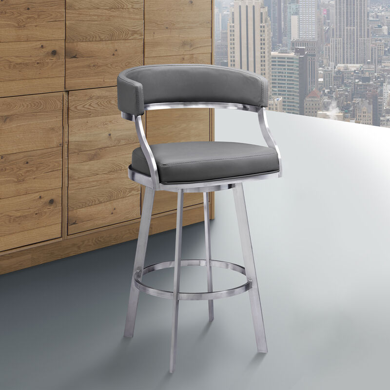 Saturn Counter Height Swivel Faux Leather and Brushed Stainless Steel Bar Stool