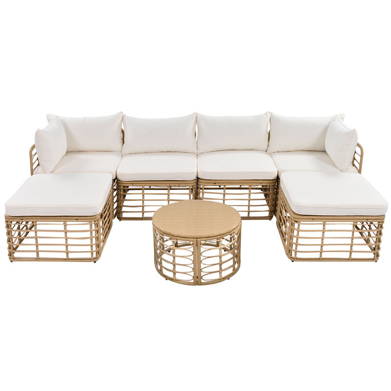 Whisen All-Weather Rattan Sectional Sofa Set with Thick Cushions and Pillows, Freely Combined Conversation Sets image number 0