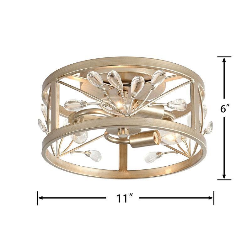 Gisela 3-Light Brushed Champagne Silver Metal Cage Drum Flush Mount image number 3