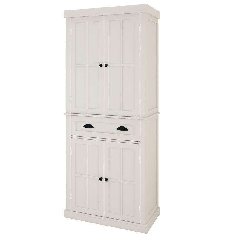 White Wood 29.92 in. Pantry Cabinet with Adjustable Shelves