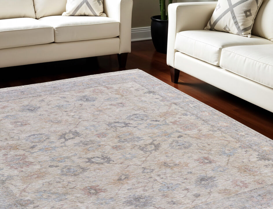 HomeRoots Floral Hand Woven Distressed Area Rug With Fringe