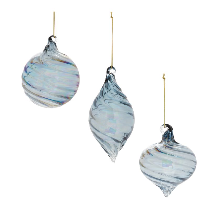 Iridescent Swirl Glass Baubles (Set of 12) &ndash; Elegant Ornaments for Glam, Winter Wonderland, or Minimalist Christmas Decor