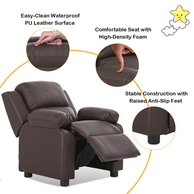 Kids Deluxe Headrest  Recliner Sofa Chair with Storage Arms