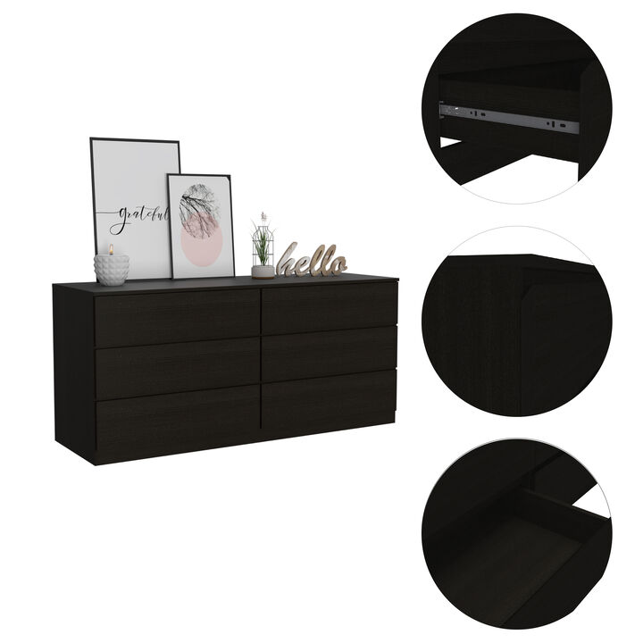 DEPOT E-SHOP Cocora 6 Drawer Double Dresser, Superior Top, Black