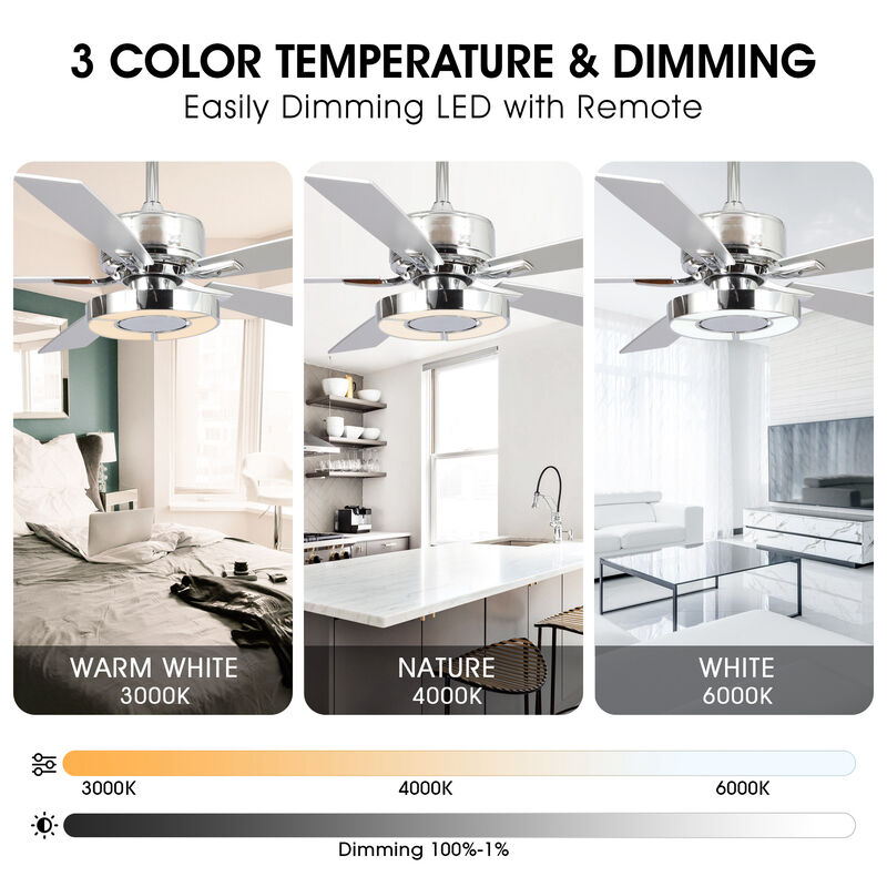 52 in. Integrated LED Chrome Ceiling Fan with Light and Remote