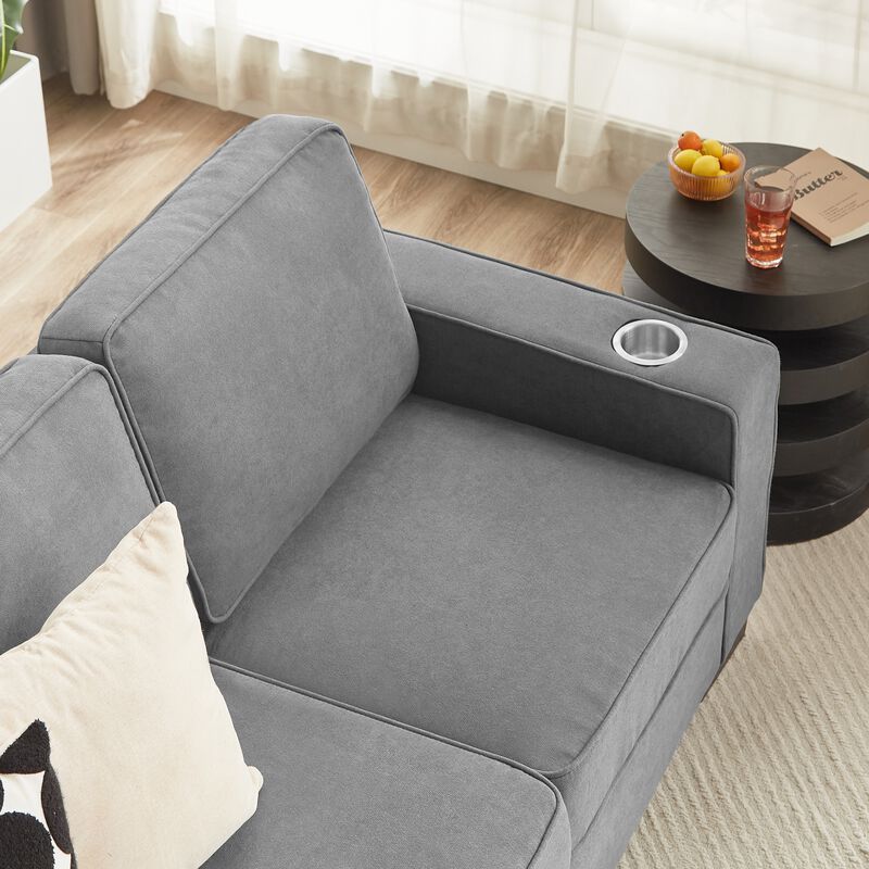 Stest 83.86" Modern 3-Seater Snowfleece Fabric sofa image number 5