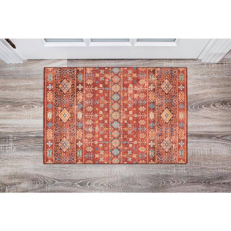 Linon Washable Devlin Red/Ivory, Rug image number 5