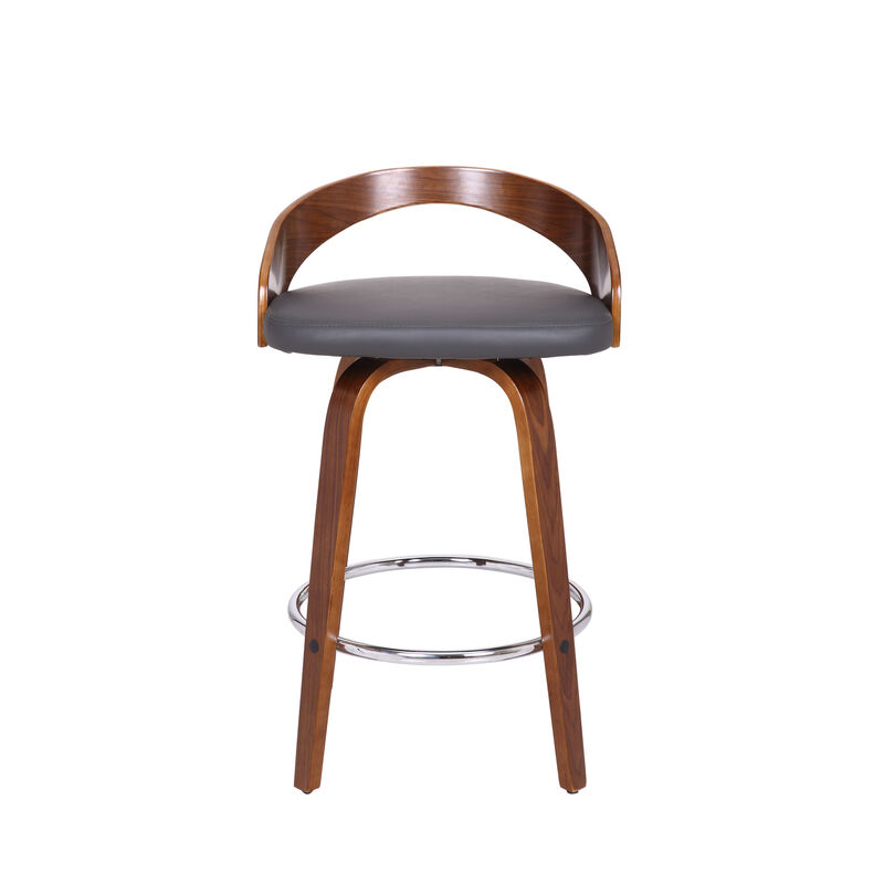 HomeRoots 26" Gray And Brown Faux Leather And Fabric And Iron Low Back Counter Height Swivel Bar Chair image number 0