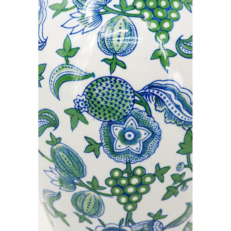 HomeRoots 19" White Blue And Green Floral Urn Porcelain Table Vase image number 2