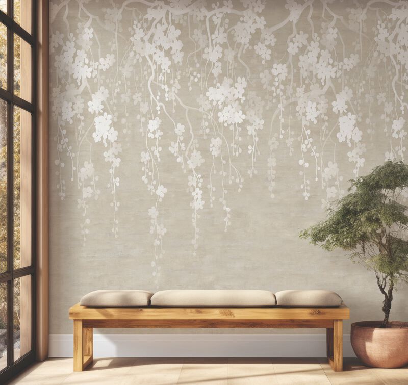 Sakura Blooms Neutral Wall Mural image number 3
