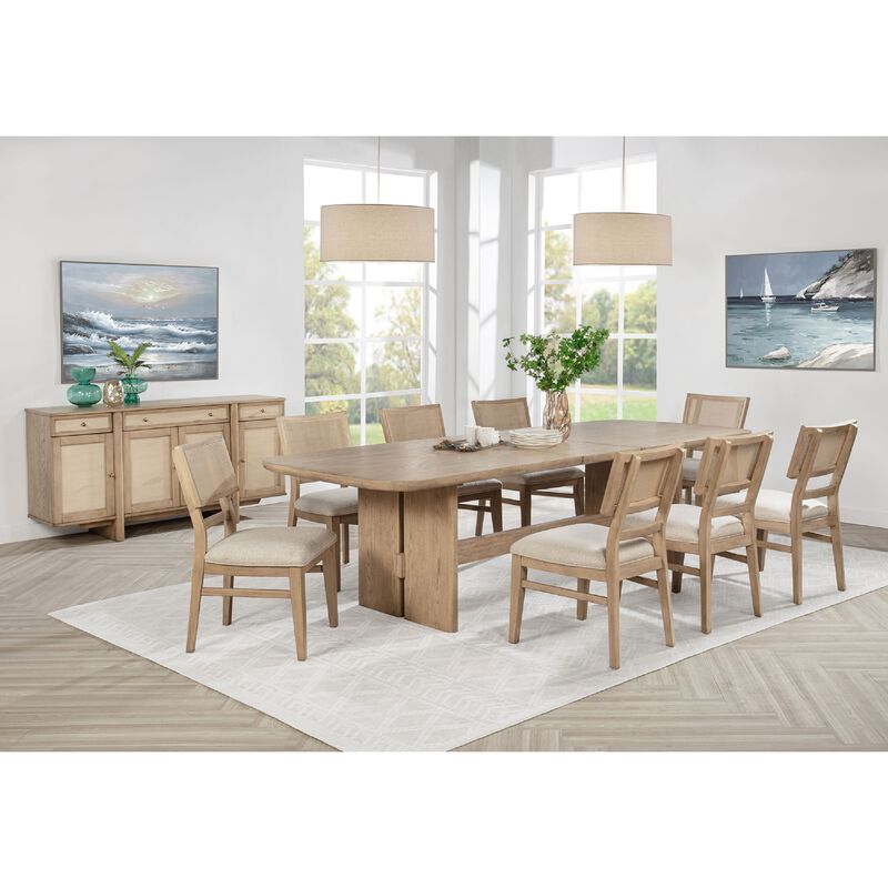 Lno 10 Piece Rectangular Dining Table Set, 8 Chairs, Sideboard, Beige