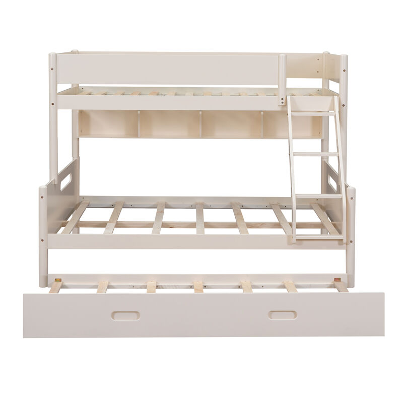 Merax Wood Bunk Bed with Storage Shelves and Trundle