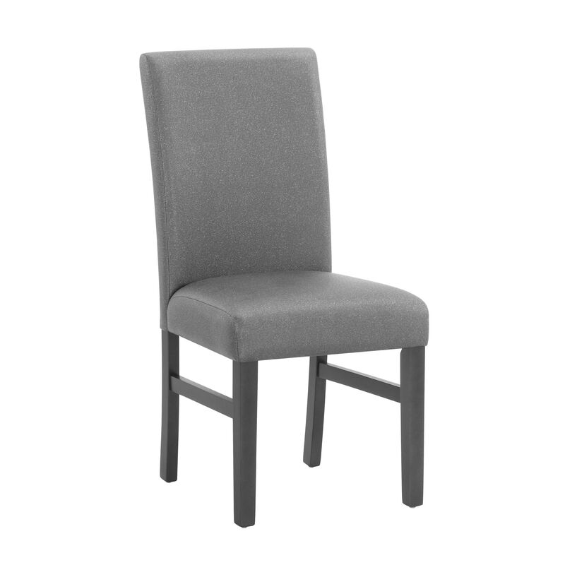 Skylar 5 Piece Dining Table Set, Wood, 4 Chairs, Glitter Gray Faux Leather - Benzara