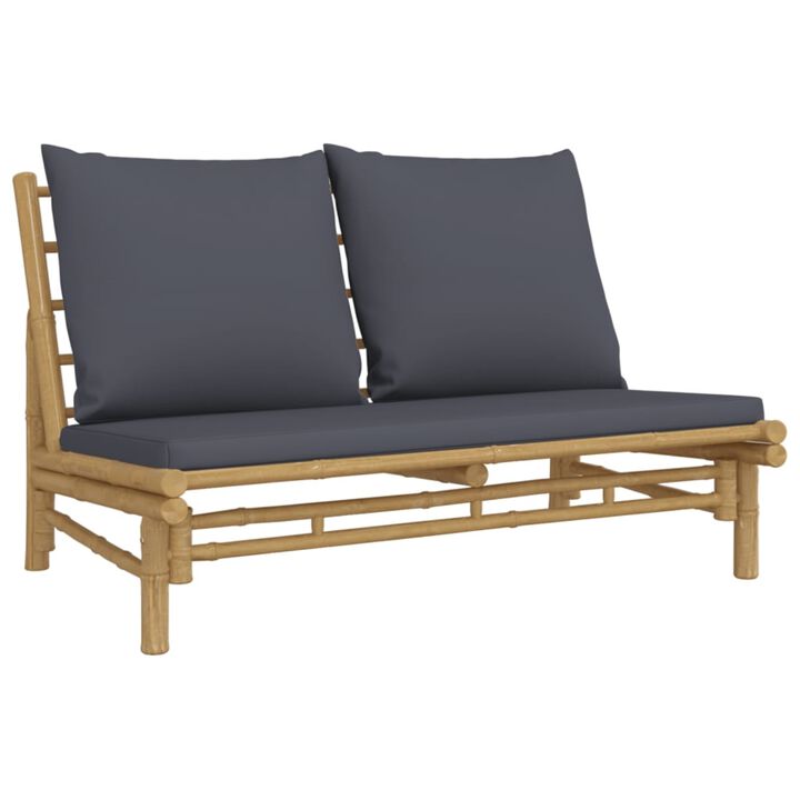 vidaXL Bamboo Patio Bench with Dark Gray Cushions - Comfortable and Lightweight Design with Natural Finish
