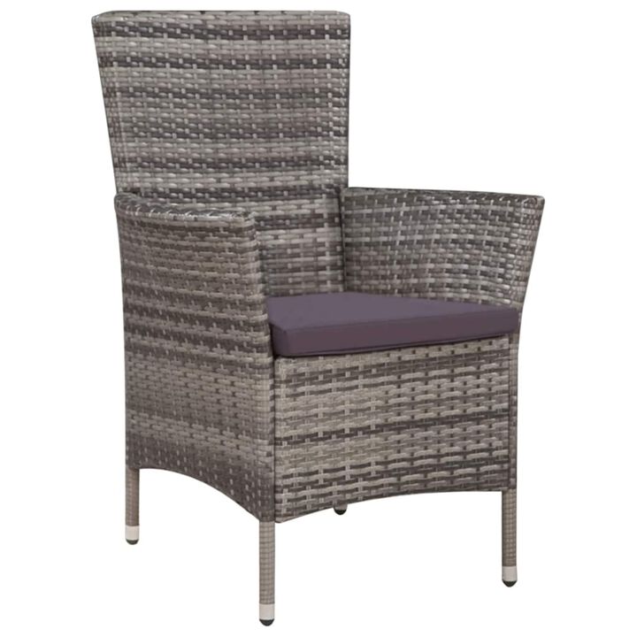 vidaXL Outdoor Chair and Stool with Cushions Poly Rattan Gray