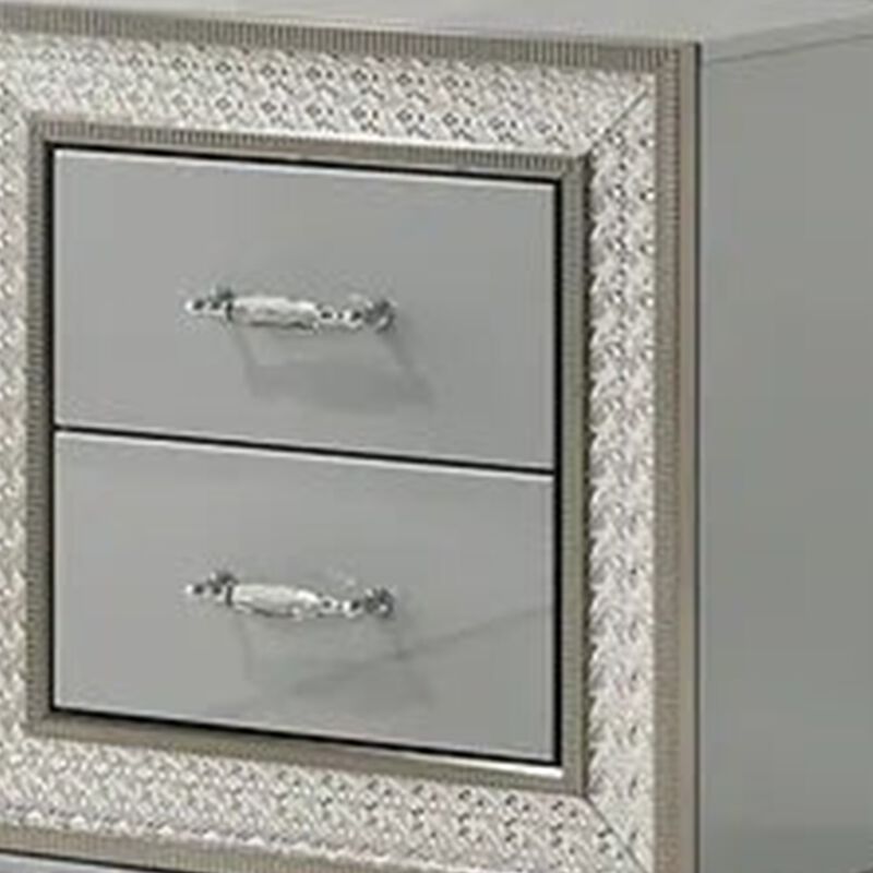 Queen Bedroom Set, Metallic Gray, Silver Wood, 2 Piece Set with Nightstand image number 6