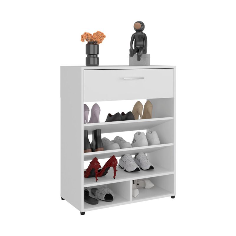 Kearns Shoe Rack,1 Door,4 Legs,5 Shelves,White