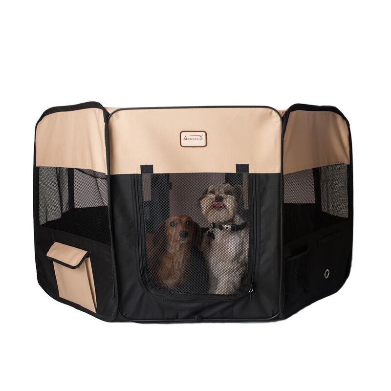 Armarkat Portable Pet Playpen In Black And Beige Combo Medium