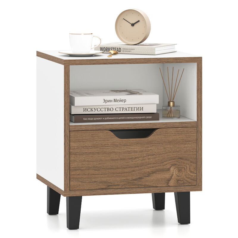 Nightstand with Drawer and Open Shelf for Bedroom Storage and Bedside Organization