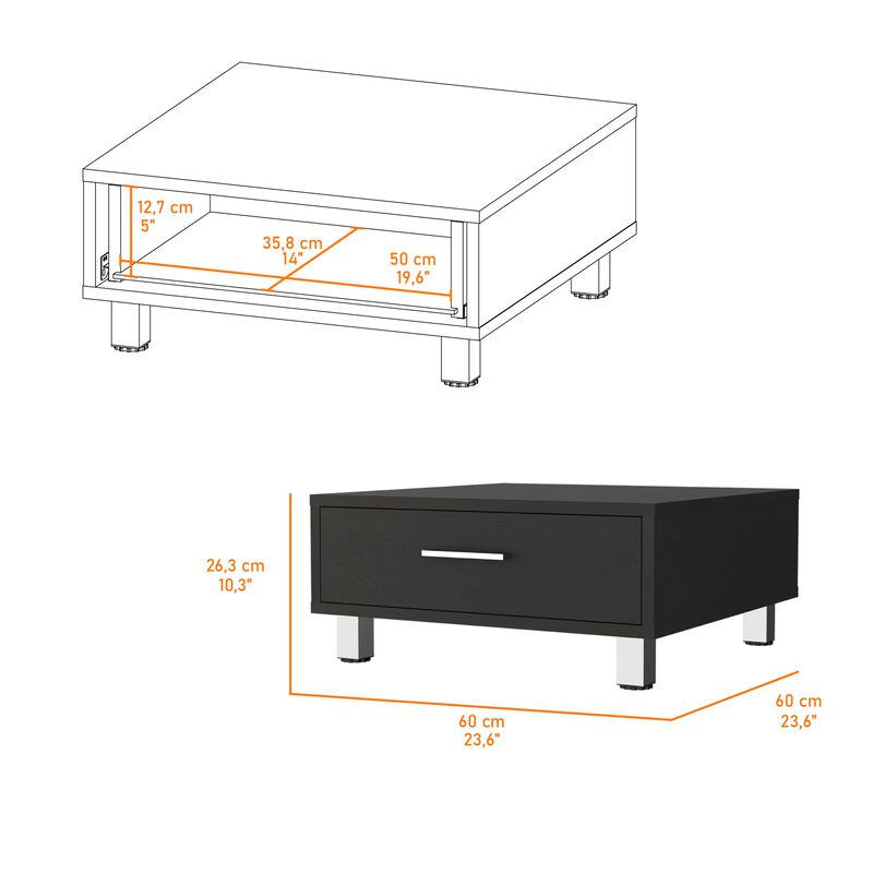 Myers Coffee Table, Four Legs, One Drawer