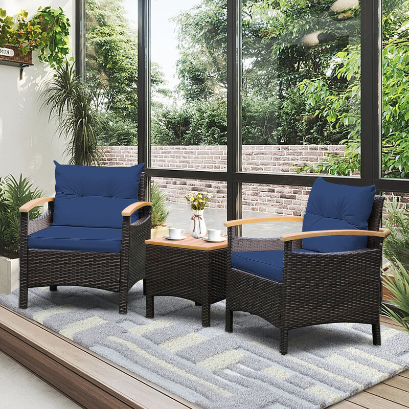3 Pieces Patio Rattan Furniture Set with Removable Cushion