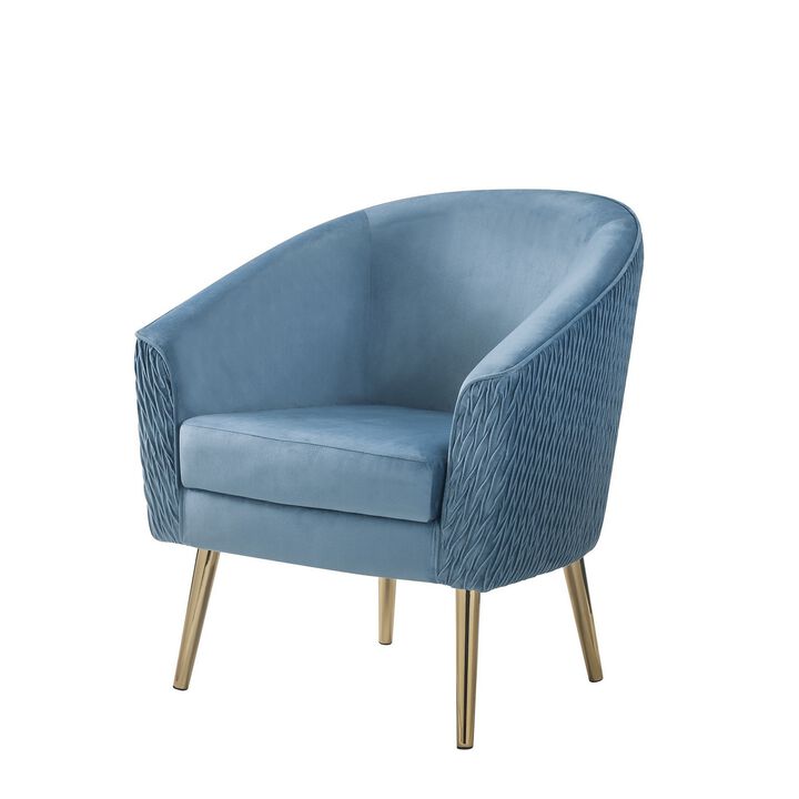 Accent Chair with Velvet Upholstery and Metal Legs, Blue - Benzara
