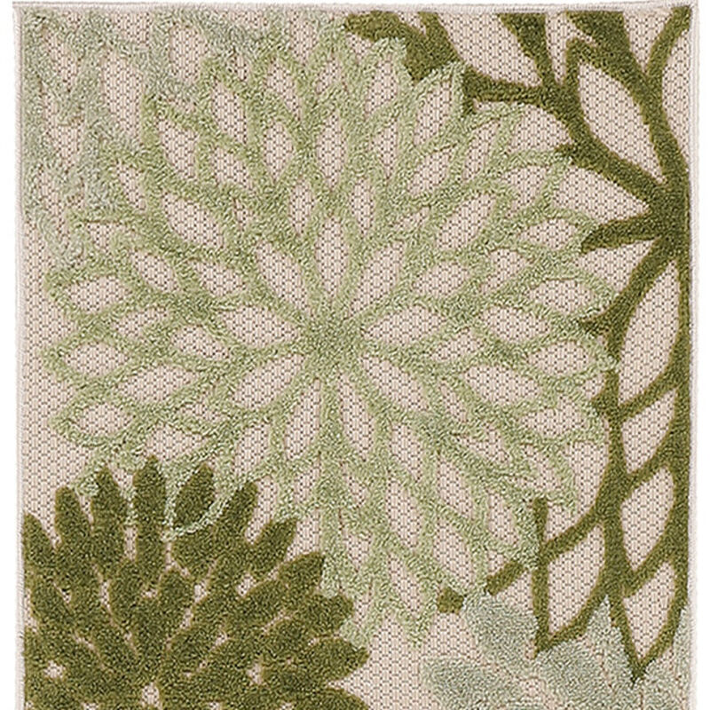 HomeRoots 8' Ivory Green And Dark Green Floral Indoor Outdoor Runner Rug image number 2