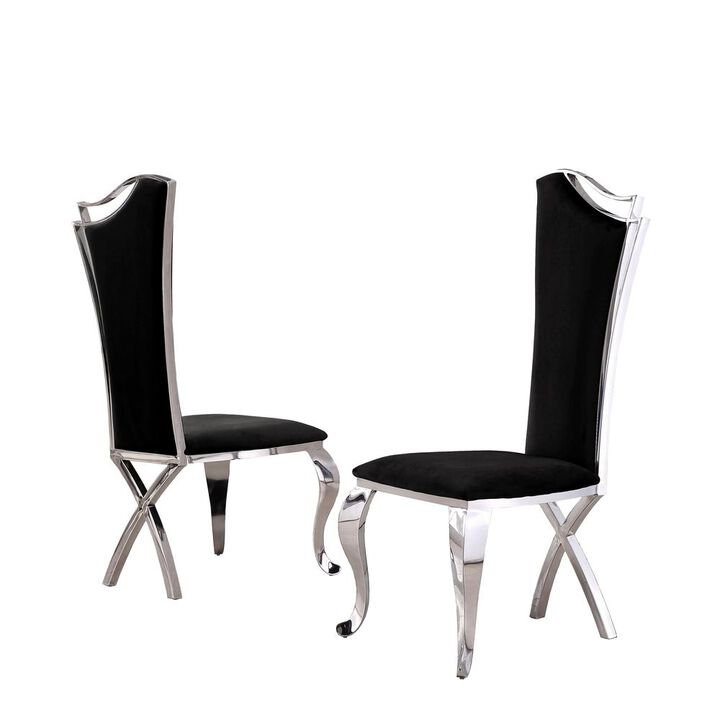 Best Quality Furniture Classic Velvet Side Chair, Black (Set Of 2)