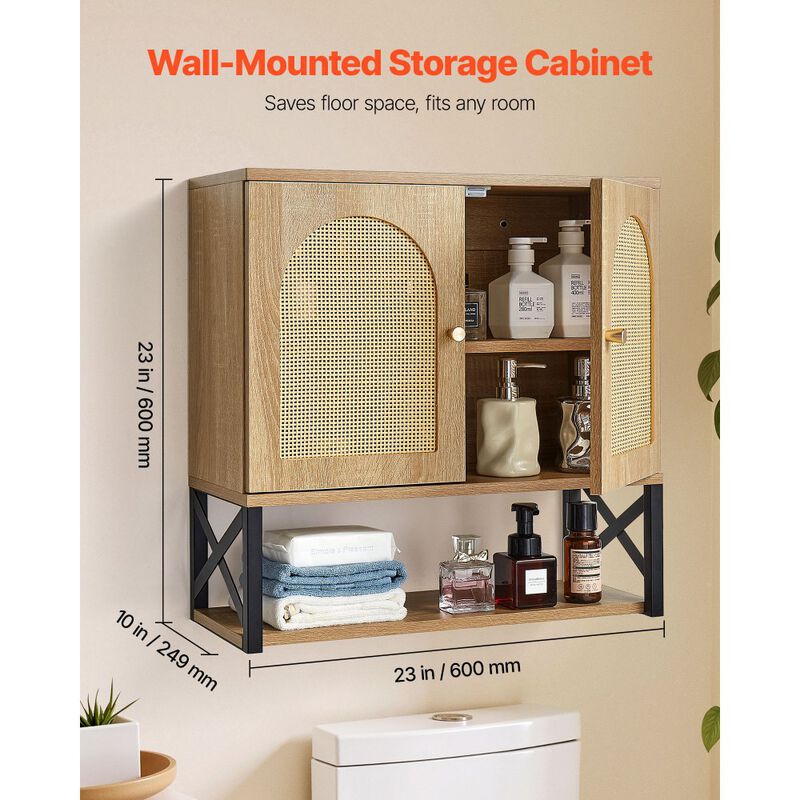 Bathroom Storage Cabinet Wall Mounted with Adjustable Shelf and Open Partition-Brown image number 2