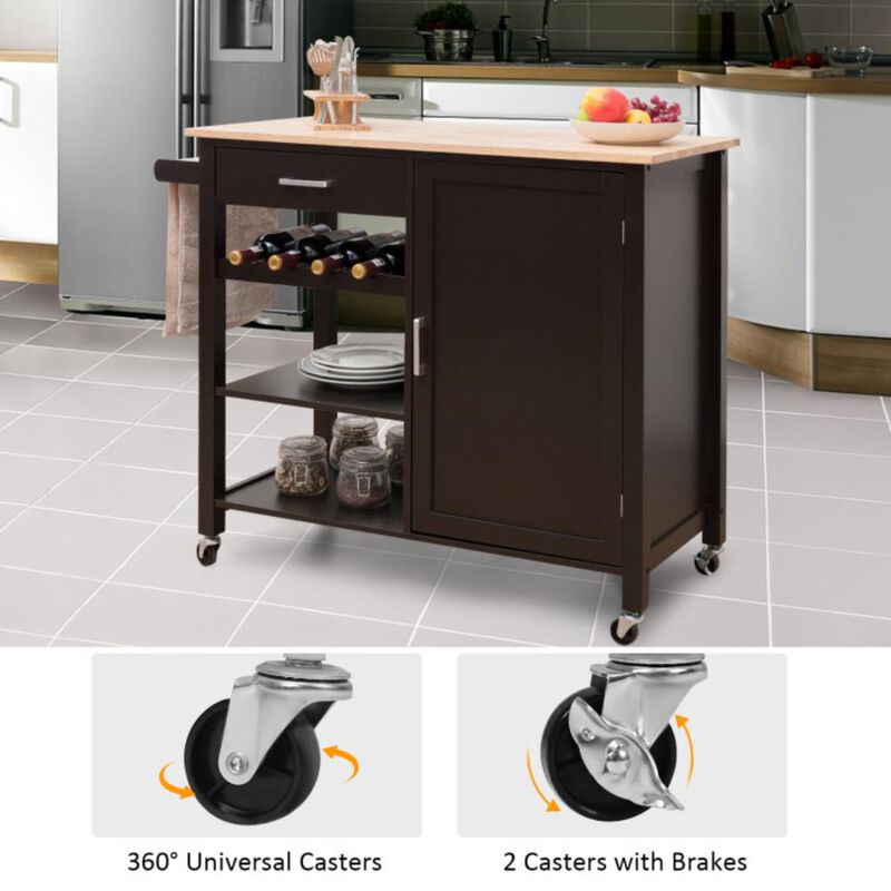 Hivvago Kitchen Island Cart Rolling Serving Cart Wood Trolley